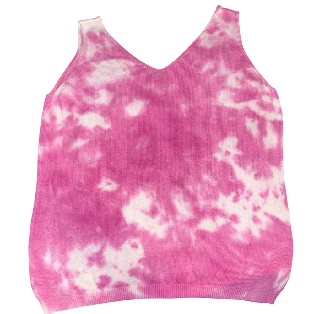 Pink & White 100% Viscose Knit Tie Dye Tank Top